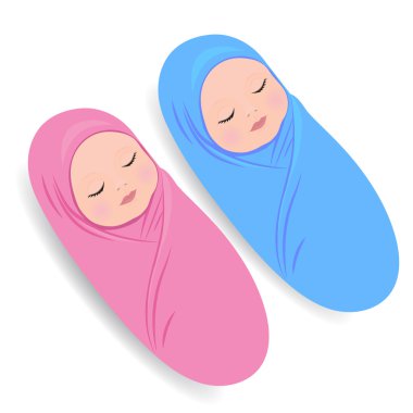 Yeni doğan erkek ve kız izole. İki bebek beyaz arka plan üzerinde. Vektör çizim