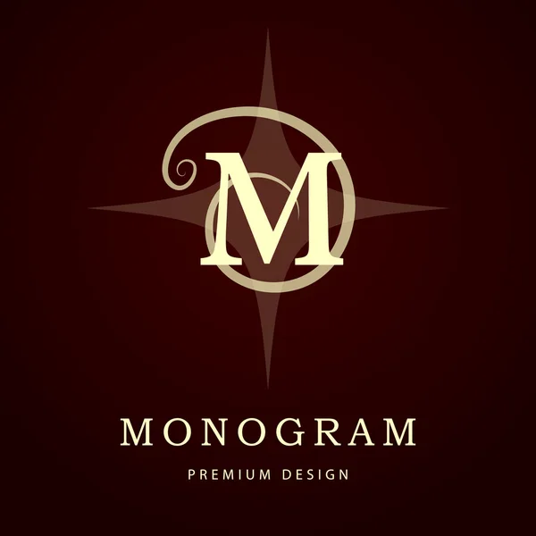 Elementi di design monogram, modello grazioso. Elegante linea d'arte logo design. Lettera M. Emblem. Illustrazione vettoriale — Vettoriale Stock