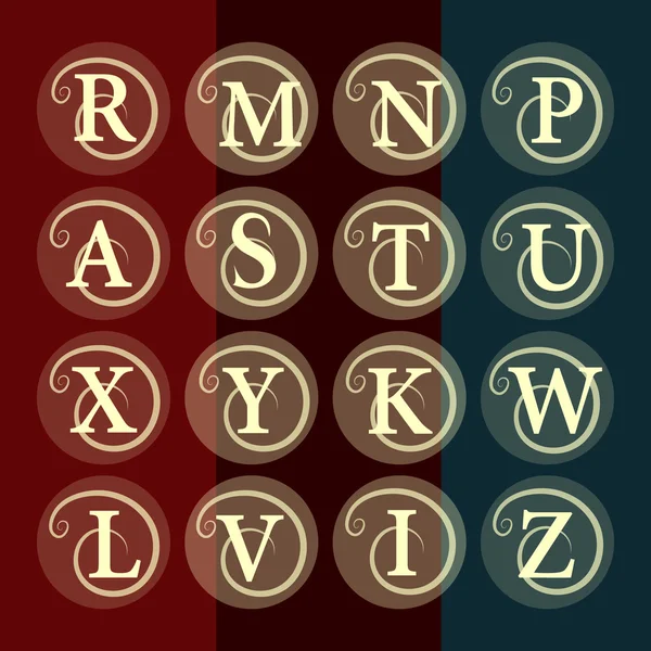 Простой и изящный шаблон цветочной монограммы. Дизайн логотипа Elegant line. Буква R, M, N, P, A, S, T, U, X, Y, K, W, L, V, I, Z. Векторная иллюстрация — стоковый вектор