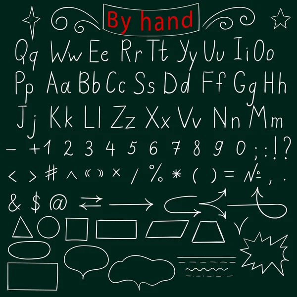 Рукописні літери, числа, символи, фігури. Англійського алфавіту. Малювання від руки. Векторні ілюстрації — стоковий вектор