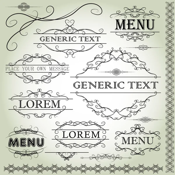 Elementos de design caligráfico e decoração de página - conjunto vetorial. Ilustração vetorial — Vetor de Stock