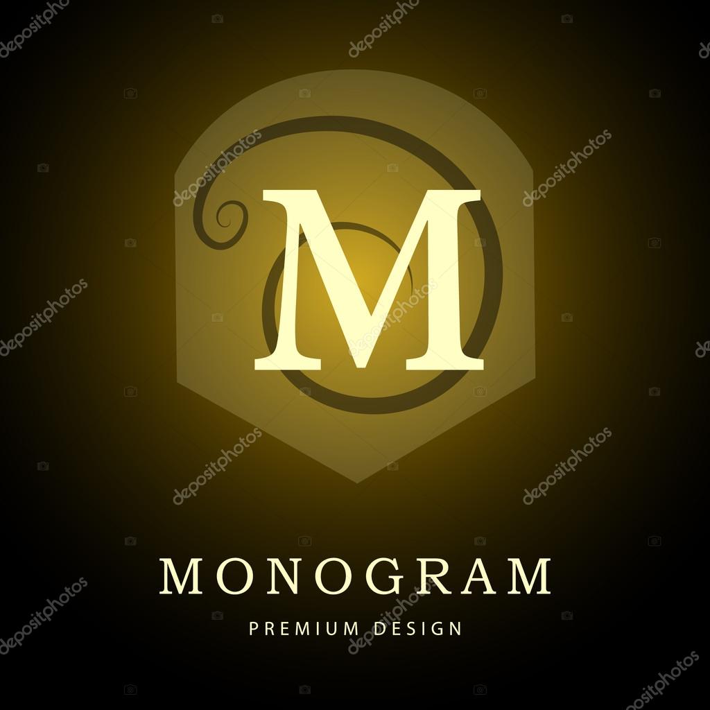 Vector illustration of Monogram design elements, graceful template. Elegant line art logo design. Letter M. Emblem