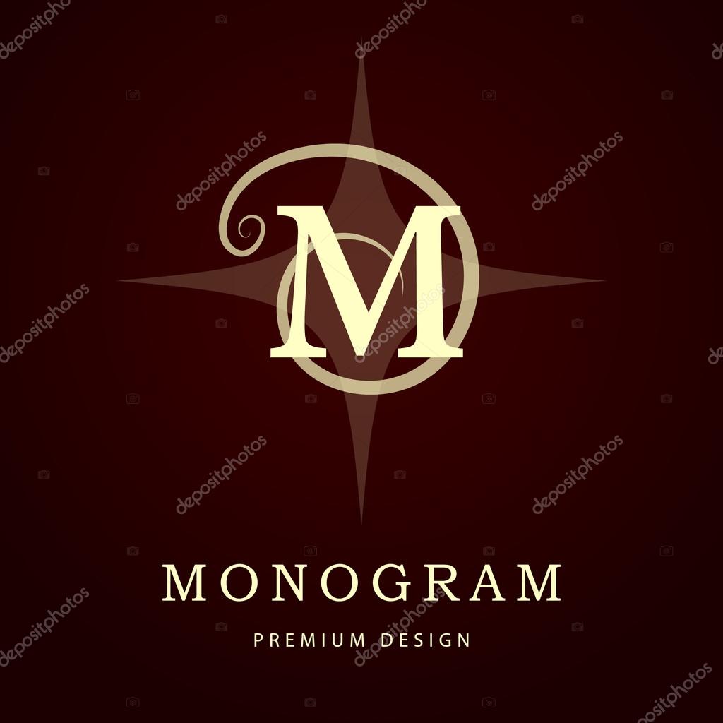 Vector illustration of Monogram design elements, graceful template. Elegant line art logo design. Letter M. Emblem