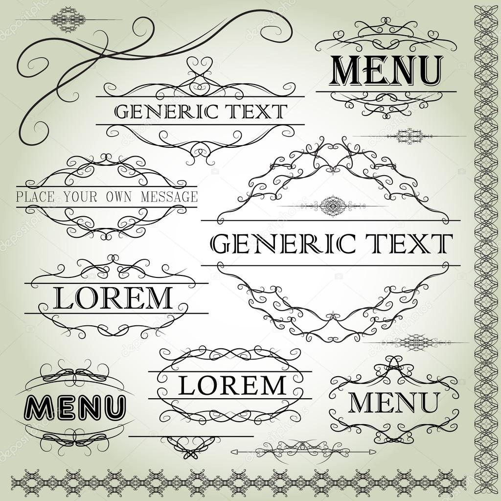 Calligraphic design elements and page decoration - vector set. Vector illustration