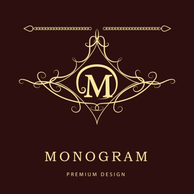 Monogram design elements, graceful template. Elegant line art logo design. Letter M. Emblem. Vector illustration  clipart