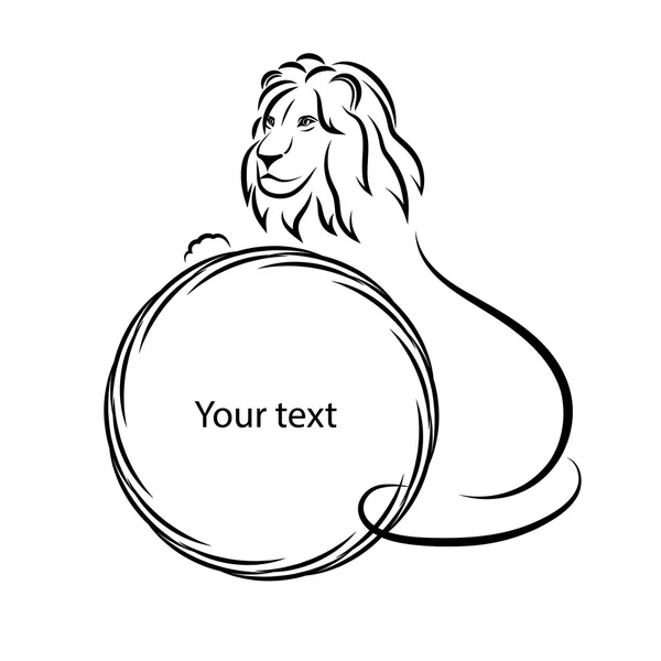 Eléments de design. Silhouette de lion sur fond blanc. Isolé. Cadre rond pour le texte. Illustration vectorielle . — Image vectorielle