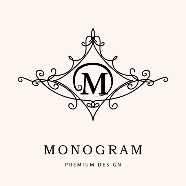 Monogram elementów projektu, taktowny szablon. Elegancka linia logo projekt. List M. godło. Ilustracja wektorowa — Wektor stockowy