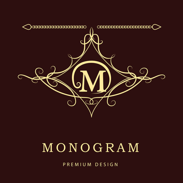 Monogram design elements, graceful template. Elegant line art logo design. Letter M. Emblem. Vector illustration 