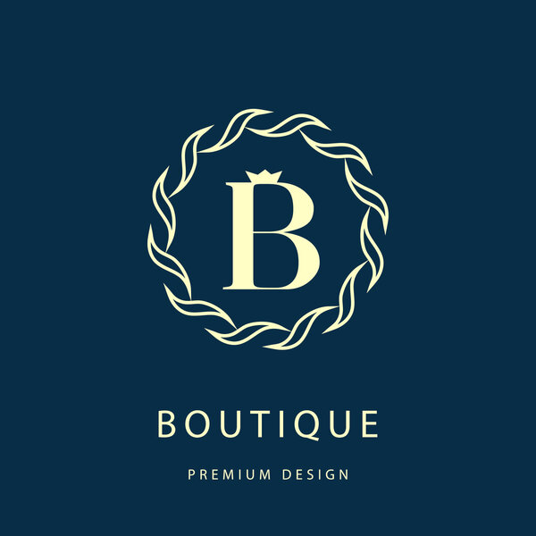 Monogram design elements, graceful template. Elegant line art logo design. Letter B. Emblem. Vector illustration