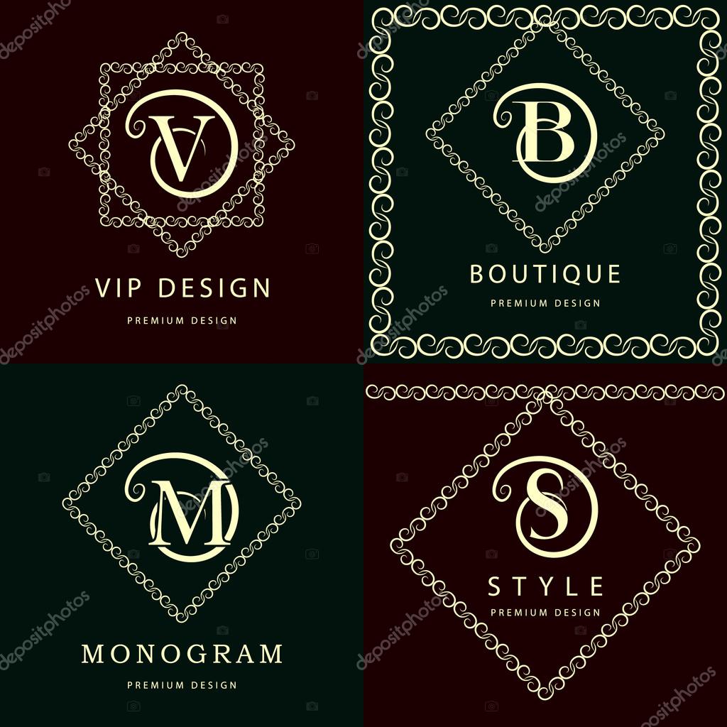 Vector illustration of Monogram design elements, graceful template. Elegant line art logo design. Letter M, S, V, B. Emblem