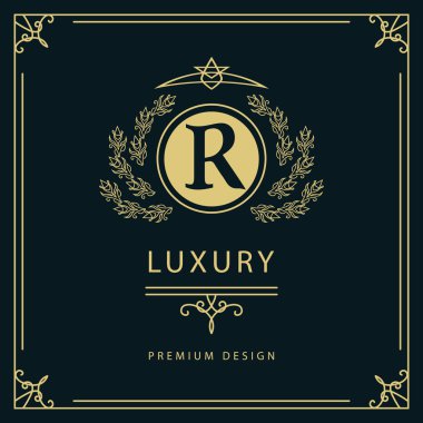 Monogram tasarım elementleri, zarif şablon. Zarif çizgi sanat logosu tasarımı. İş tabelası, Restoran, Kraliyet, Butik, Cafe, Otel, Heraldic, Mücevher, Moda, Şarap. Vektör illüstrasyonu