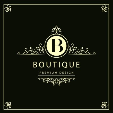 Monogram tasarım elementleri, zarif şablon. Zarif çizgi sanat logosu tasarımı. İş tabelası, Restoran, Kraliyet, Butik, Cafe, Otel, Heraldic, Mücevher, Moda, Şarap. Vektör illüstrasyonu