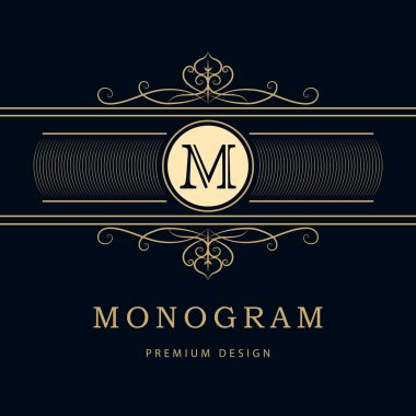 Monogram tasarım elementleri, zarif şablon. Zarif çizgi sanat logosu tasarımı. İş tabelası, Restoran, Kraliyet, Butik, Cafe, Otel, Heraldic, Mücevher, Moda, Şarap. Vektör illüstrasyonu