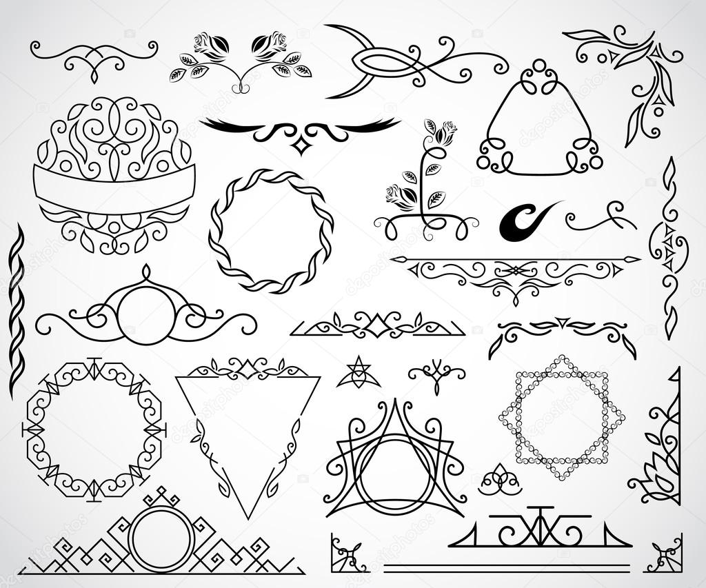 Calligraphic design elements and page decoration - vector set. Vector illustration