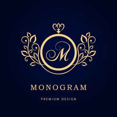 Monogram tasarım elementleri, zarif şablon. Zarif çizgi sanat logosu tasarımı. İş tabelası, Restoran, Kraliyet, Butik, Cafe, Otel, Heraldic, Mücevher, Moda, Şarap. Vektör illüstrasyonu