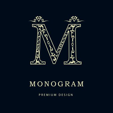 Monogram design elements, graceful template. Elegant line art logo design. Letter M. Business sign, identity for Restaurant, Royalty, Boutique, Cafe, Hotel, Jewelry, Fashion. Vector illustration