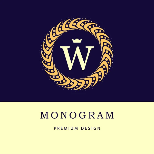 Monogram design elements, graceful template. Elegant line art logo design. Letter W. Retro Vintage Insignia or Logotype. Business sign, identity, label, badge, Cafe, Hotel. Vector illustration — ストックベクタ