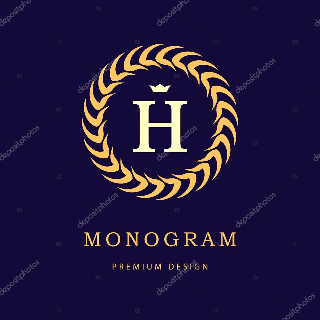 Vector illustration of Monogram design elements, graceful template. Elegant line art logo design. Letter H. Retro Vintage Insignia or Logotype. Business sign, identity, label, badge and object.