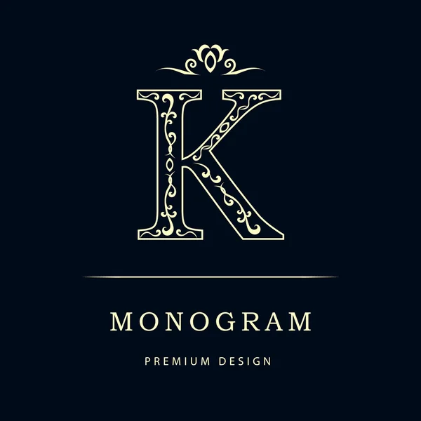 Monogram design elements, graceful template. Elegant line art logo design. Letter K. Business sign, identity for Restaurant, Royalty, Boutique, Cafe, Hotel, Jewelry, Fashion. Vector illustration — Stock vektor