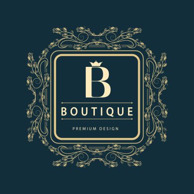 Monogram design elements, graceful template. Elegant line art logo design. Letter B. Business sign, identity for Restaurant, Royalty, Boutique, Cafe, Hotel, Heraldic, Jewelry, Fashion, Wine. Vector
