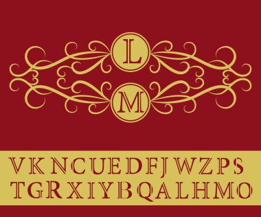 Monogram design elements, graceful template. Calligraphic elegant line art logo design. Letters, alphabet. Decorative frame. Business sign for Royalty, Boutique, Hotel, Jewelry. Vector illustration  