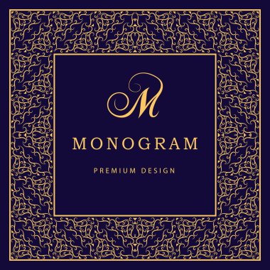 Monogram design elements, graceful template. Calligraphic elegant line art logo design. Letter M. Abstract decorative background with vintage modern pattern for labels, covers. Vector illustration