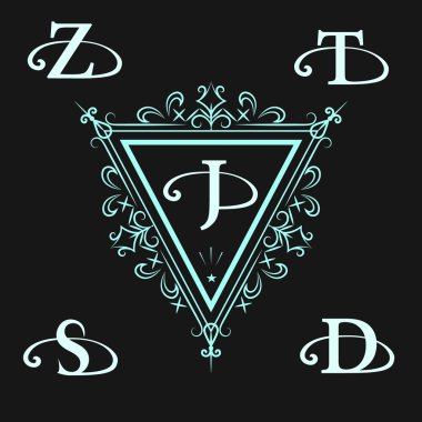 Monogram design elements, graceful template. Calligraphic elegant line art logo design. Letter emblem J, S, D, Z, T. Business sign for Royalty, Boutique, Cafe, Hotel, Heraldic Vector illustration