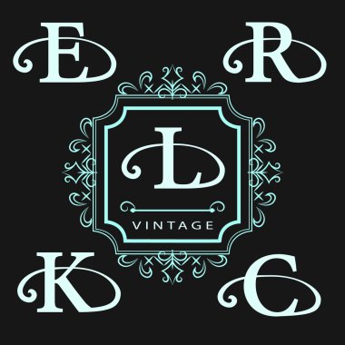 Monogram design elements, graceful template. Calligraphic elegant line art logo design. Letter emblem E, R, K, C, L. Business sign for Royalty, Boutique, Cafe, Hotel, Heraldic Vector illustration