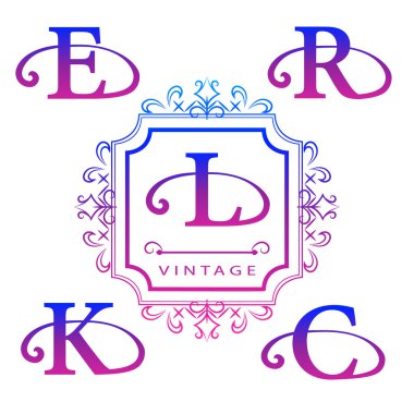 Monogram design elements, graceful template. Calligraphic elegant line art logo design. Letter emblem E, R, K, C, L. Business sign for Royalty, Boutique, Cafe, Hotel, Heraldic Vector illustration