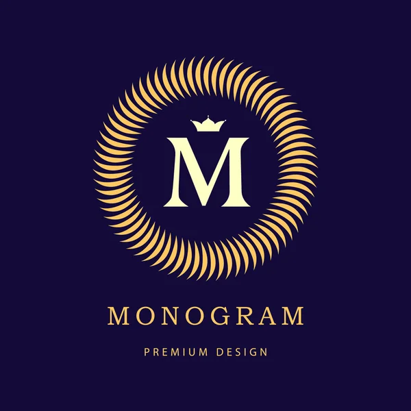 Monogram design elements, graceful template. Elegant line art logo design. Letter M. Retro Vintage Insignia or Logotype. Business sign, identity, label, badge, Cafe, Hotel. Vector illustration — Διανυσματικό Αρχείο