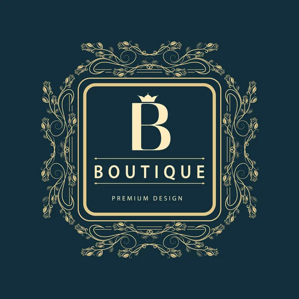 Monogram design elements, graceful template. Elegant line art logo design. Letter B. Business sign, identity for Restaurant, Royalty, Boutique, Cafe, Hotel, Heraldic, Jewelry, Fashion, Wine. Vector — 图库矢量图片