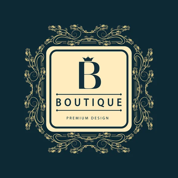 Monogram design elements, graceful template. Elegant line art logo design. Letter B. Business sign, identity for Restaurant, Royalty, Boutique, Cafe, Hotel, Heraldic, Jewelry, Fashion, Wine. Vector — 스톡 벡터