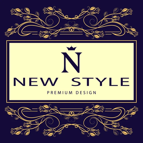 Monogram design elements, graceful template. Elegant line art logo design. Letter N. Business sign, identity for Restaurant, Royalty, Boutique, Cafe, Hotel, Heraldic, Jewelry, Fashion, Wine. Vector — 图库矢量图片