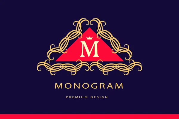 Monogram design elements, graceful template. Elegant line art logo design. Letter M.  Business sign, identity for Restaurant, Royalty, Boutique, Cafe, Hotel, Heraldic, Jewelry, Fashion, Wine. Vector — Stock Vector