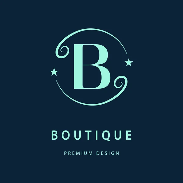 Monogram design elements, graceful template. Elegant line art logo design. Letter B. Business sign, identity for Restaurant, Royalty, Boutique, Cafe, Hotel, Heraldic, Jewelry, Fashion, Wine. Vector — Stok Vektör