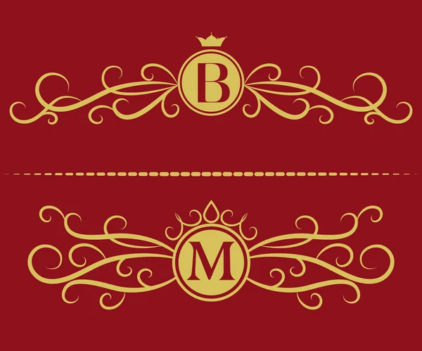 Elementi di design monogram, modello grazioso. Elegante linea d'arte logo design. Lettera B, M. Business sign, identity for Restaurant, Royalty, Boutique, Cafe, Hotel, Araldica, Gioielli, Moda, Vino. Vettore — Vettoriale Stock