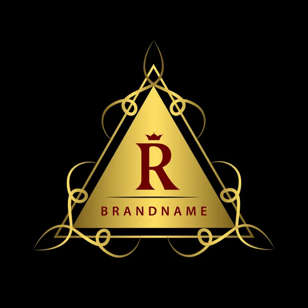 Monogram design elements, graceful template. Calligraphic elegant line art logo design. Gold letter R. Business sign for Royalty, Boutique, Cafe, Hotel, Heraldic, Jewelry, Wine. Vector illustration — Stock vektor