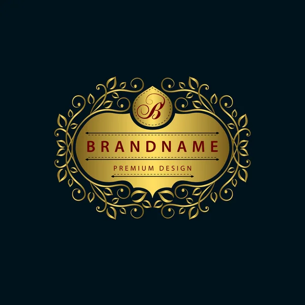 Monogram design elements, graceful template. Calligraphic elegant line art logo design. Gold emblem,  B. Business sign for Royalty, Boutique, Cafe, Hotel, Heraldic, Jewelry, Wine. Vector illustration — Διανυσματικό Αρχείο