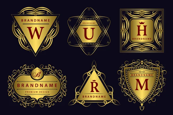 Monograma elementos de design, modelo gracioso. Caligráfico elegante linha arte logotipo design. emblema de ouro. Sinal de negócios para Royalty, Boutique, Café, Hotel, Heráldico, Jóias, Vinho. Ilustração vetorial —  Vetores de Stock