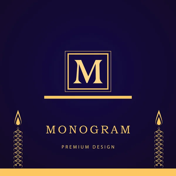 Monogram ontwerpelementen, sierlijke sjabloon. Kalligrafische elegante lijn kunst logo ontwerp. Brief van M. Business teken voor Royalty, Boutique, Cafe, Hotel, heraldiek, sieraden, wijn. Vectorillustratie — Stockvector