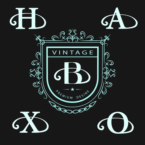 Monogram design elements, graceful template. Calligraphic elegant line art logo design. Letter emblem B, X, O, H, A . Business sign for Royalty, Boutique, Cafe, Hotel, Heraldic Vector illustration — Stockvector