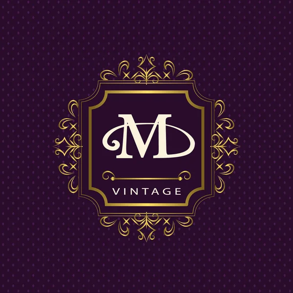 Monogram designelement med graciösa mall. Kalligrafiska elegant linje art Logotypdesign. Brev emblem M. Business tecken för kungligheter, Boutique, Cafe, Hotell, heraldiska, smycken, vin. Vektor illustration — Stock vektor