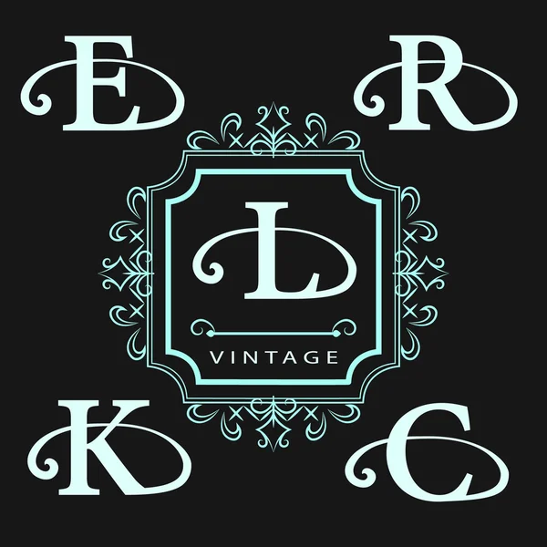 Eléments de conception monogramme, modèle gracieux. Calligraphie élégante ligne art logo design. Lettre emblème E, R, K, C, L. Affiche pour Royauté, Boutique, Café, Hôtel, Illustration vectorielle héraldique — Image vectorielle