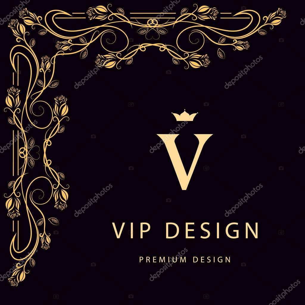 Vector illustration of Monogram design elements, graceful template. Elegant line art logo design. Letter V. Business sign, identity for Restaurant, Royalty, Boutique, Cafe, Hotel, Heraldic, Jewelry, Fashion, Wine.