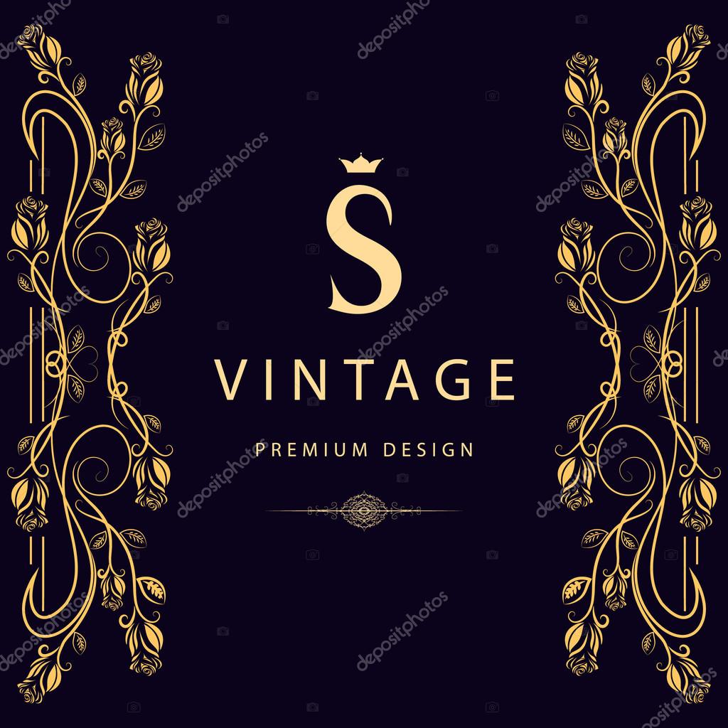 Vector illustration of Monogram design elements, graceful template. Elegant line art logo design. Letter S. Business sign, identity for Restaurant, Royalty, Boutique, Cafe, Hotel, Heraldic, Jewelry, Fashion, Wine.