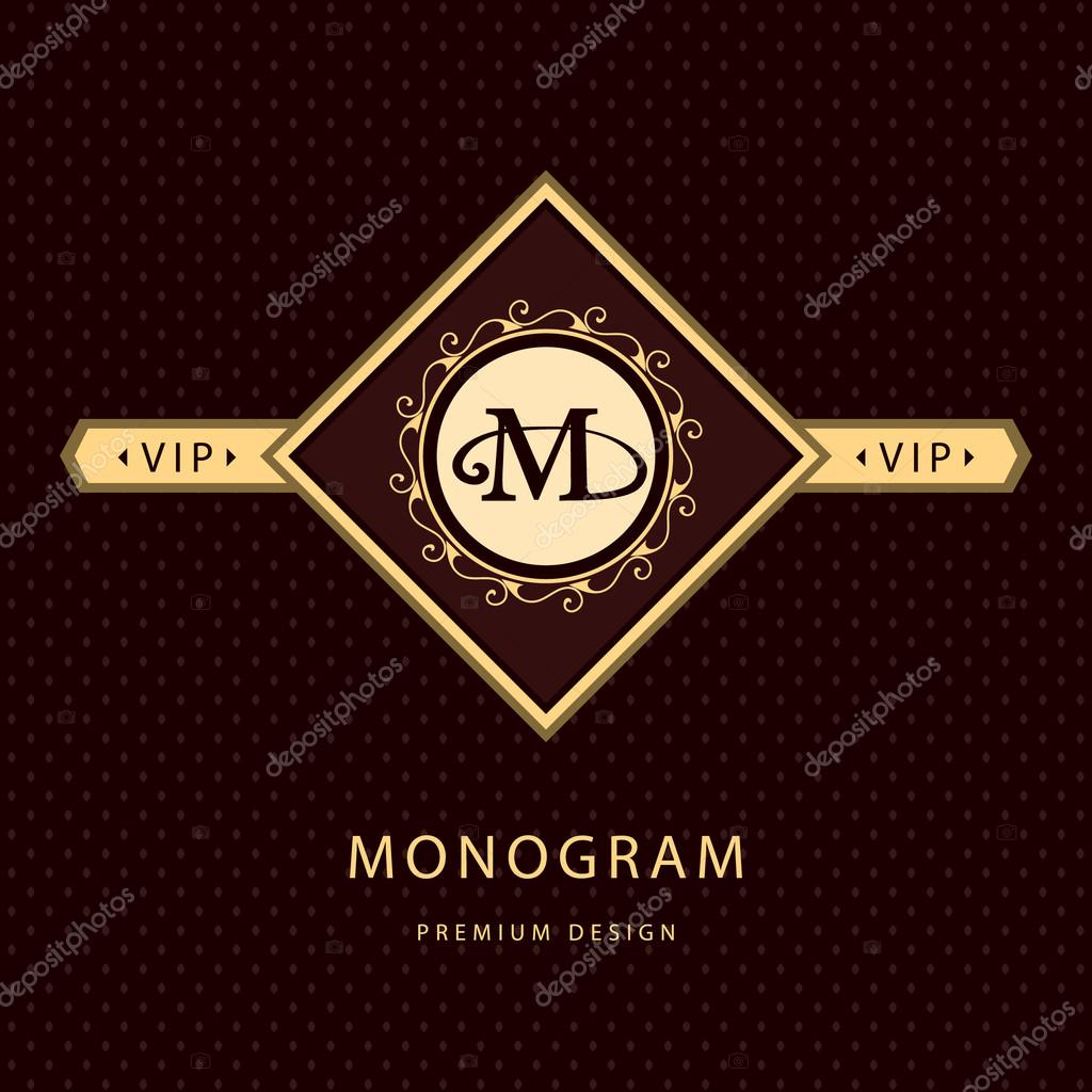 Vector illustration of Monogram design elements, graceful template. Calligraphic elegant line art logo design. Letter emblem M. Business sign for Royalty, Boutique, Cafe, Hotel, Heraldic, Jewelry, Wine.