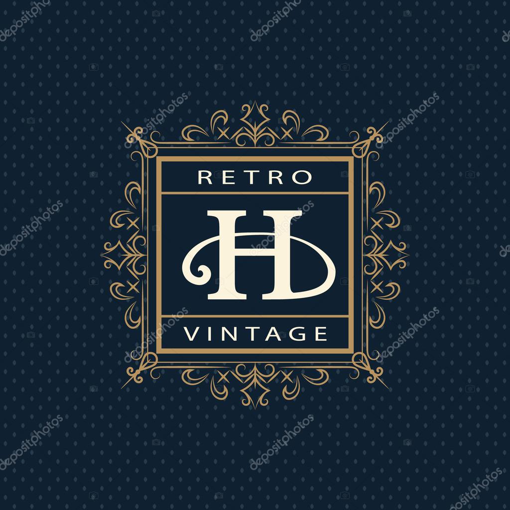 Vector illustration of Monogram design elements, graceful template. Calligraphic elegant line art logo design. Letter emblem H. Business sign for Royalty, Boutique, Cafe, Hotel, Heraldic, Jewelry, Wine.