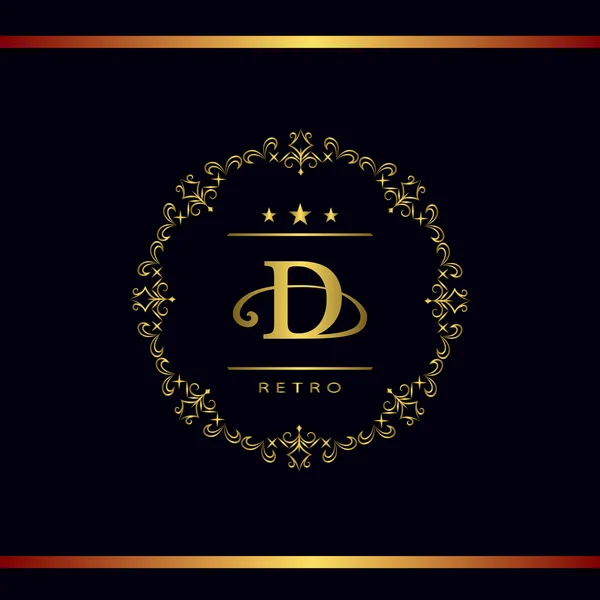 Monogram design elements, graceful template. Calligraphic elegant line art logo design. Letter emblem D. Business sign for Royalty, Boutique, Cafe, Hotel, Heraldic, Jewelry, Wine. Vector illustration