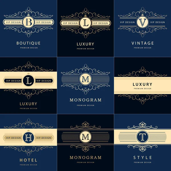 Elementi di design monogram, modello grazioso. Logo calligrafico elegante linea art design. Emblema della lettera. Firma commerciale per Royalty, Boutique, Cafe, Hotel, Araldica, Gioielli, Vino. Illustrazione vettoriale — Vettoriale Stock