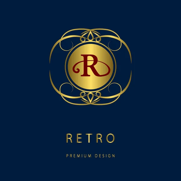 Monogram design elements, graceful template. Calligraphic elegant line art logo design. Letter emblem R. Business sign for Royalty, Boutique, Cafe, Hotel, Heraldic, Jewelry, Wine. Vector illustration — 스톡 벡터